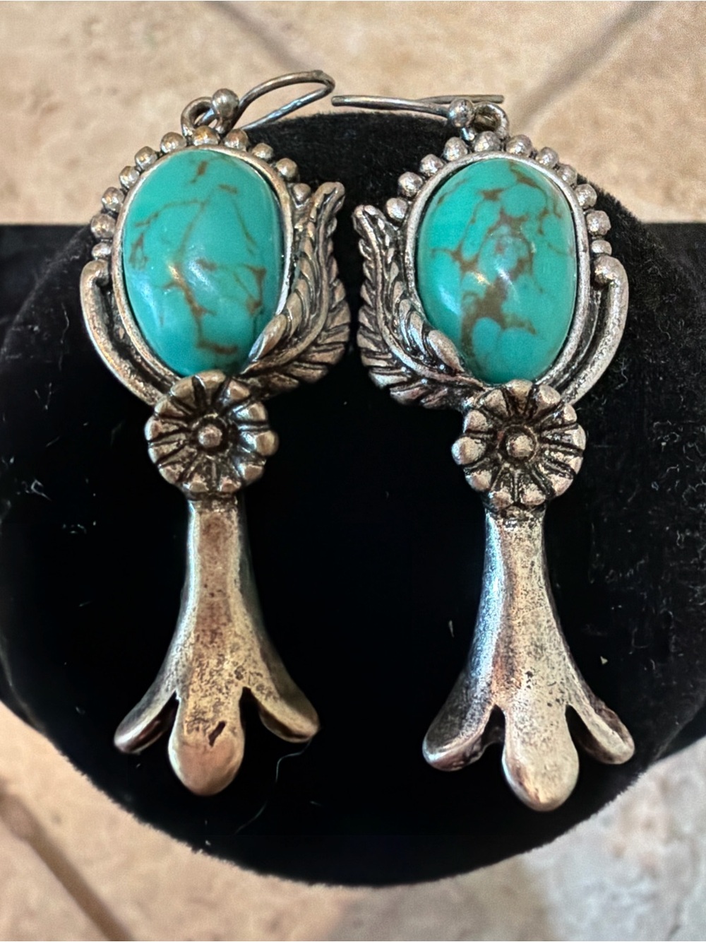 Western Faux Turquoise Dangle Earrings Cowgirl Southwestern Style